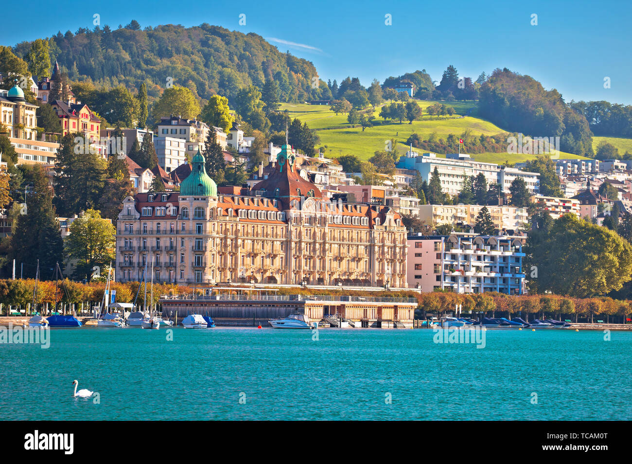 Lucerne lake waterfront and famous landmarks view, beautiful landscapes of Switzerland Stock Photo
