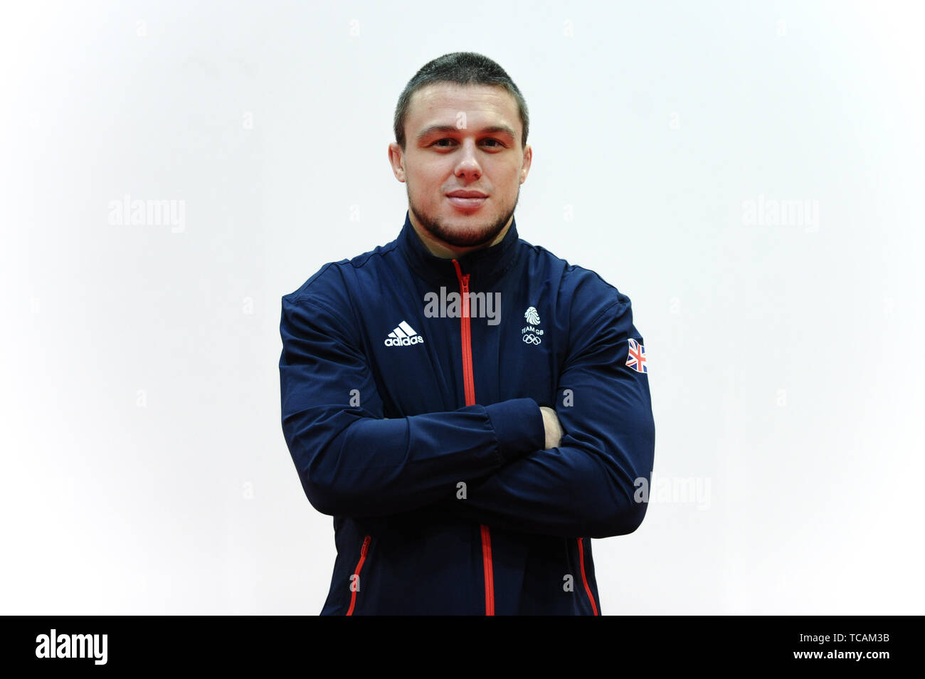 Stuart McWatt during the kitting out session for the 2019 Minsk European Games at the Birmingham NEC. Stock Photo