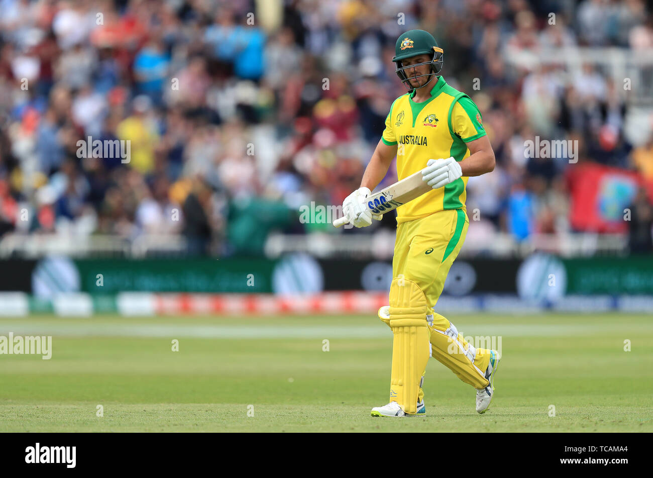 Australia's Nathan Coulter-Nile leaves the field after being dismissed during the ICC Cricket World Cup group stage match at Trent Bridge, Nottingham. Stock Photo