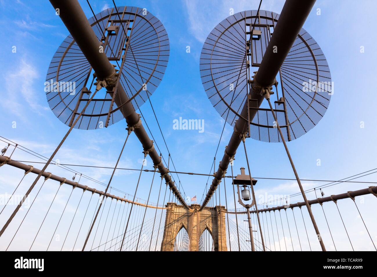 The Brooklyn Bridge is a hybrid cablestayed/suspension bridge in New