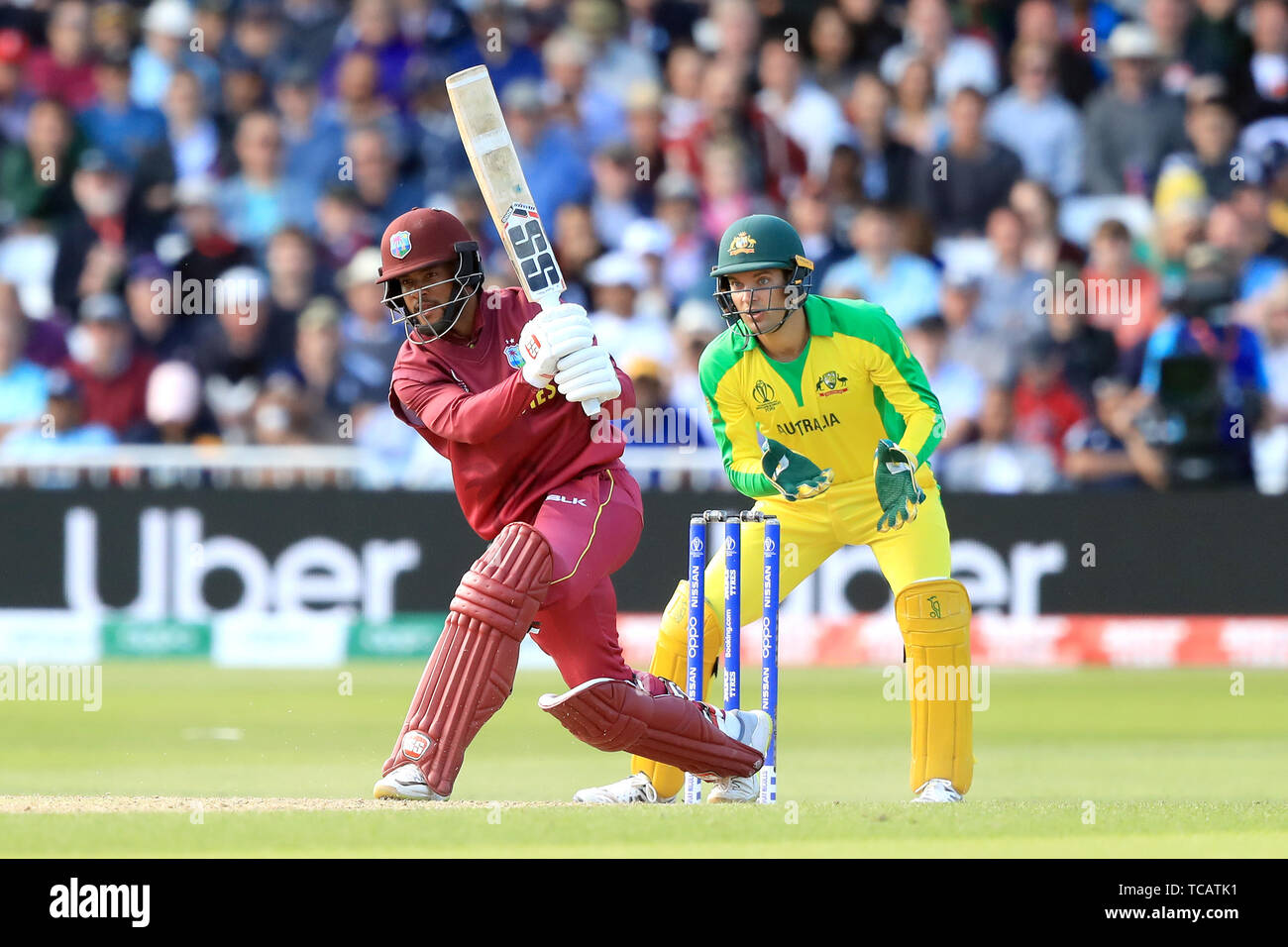 West Indies' Shai Hope in action during the ICC Cricket World Cup group stage match at Trent Bridge, Nottingham. Stock Photo