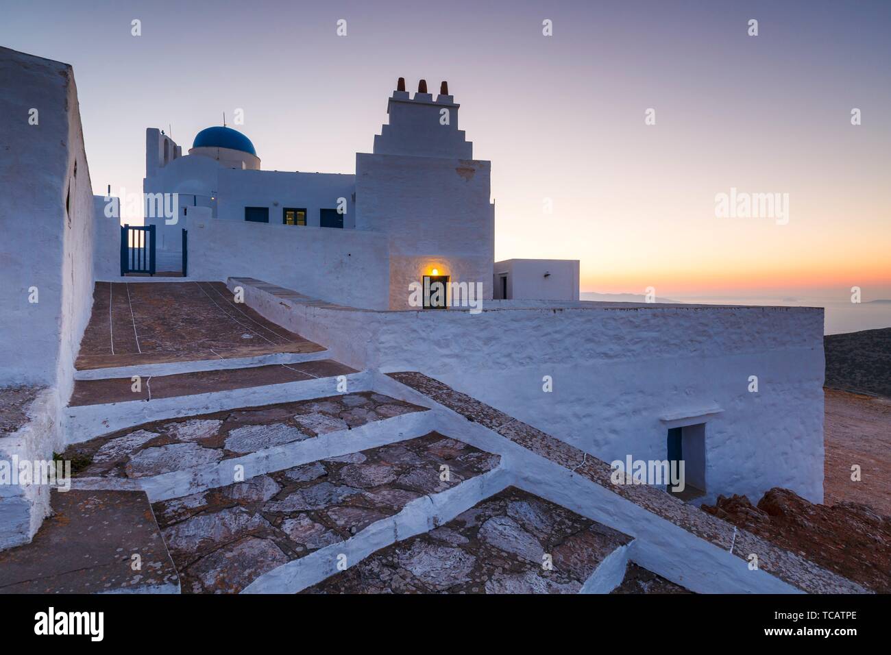 Church of Agios Symeon above Kamares village at sunset Stock Photo Alamy