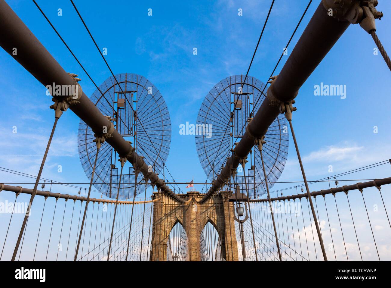 The Brooklyn Bridge is a hybrid cablestayed/suspension bridge in New