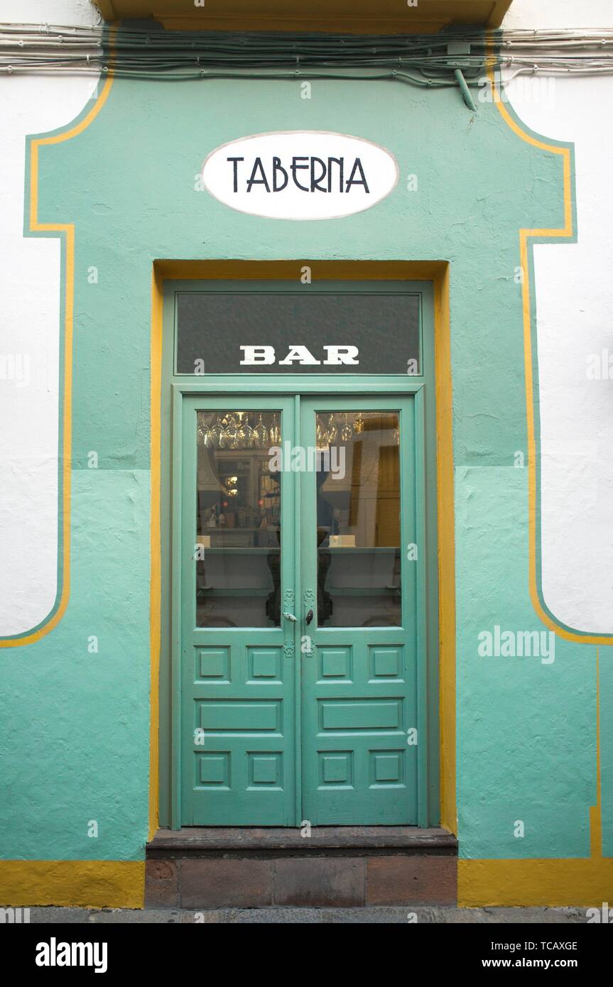 Traditional Cordoban tavern wooden door. Cordoba Old quarter, Spain. Stock Photo