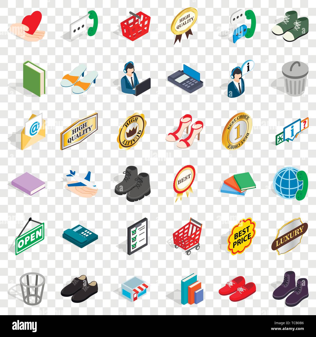 Open icons set, isometric style Stock Vector