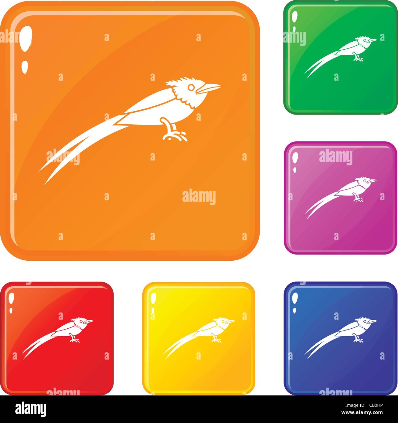 Asian paradise flycatcher icons set vector color Stock Vector