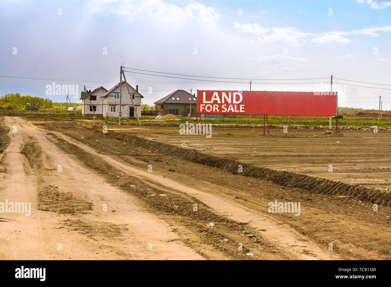 Kaliningrad region, Russia, May 4, 2019. Land for sale, Suburban areas for construction. Stock Photo