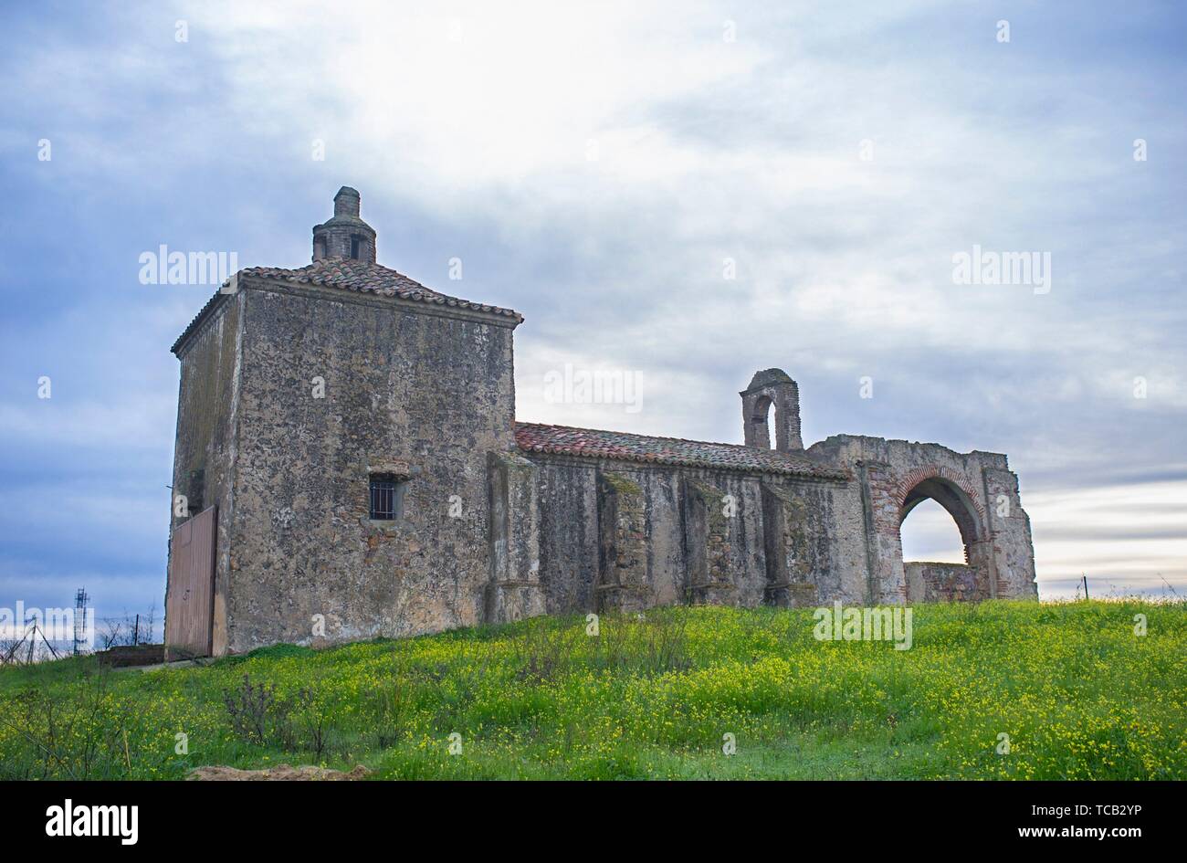 San Gregorio Hermitage Church at Montijo outskirts, Badajoz, Spain. Key rural destination at Extremadura. Stock Photo