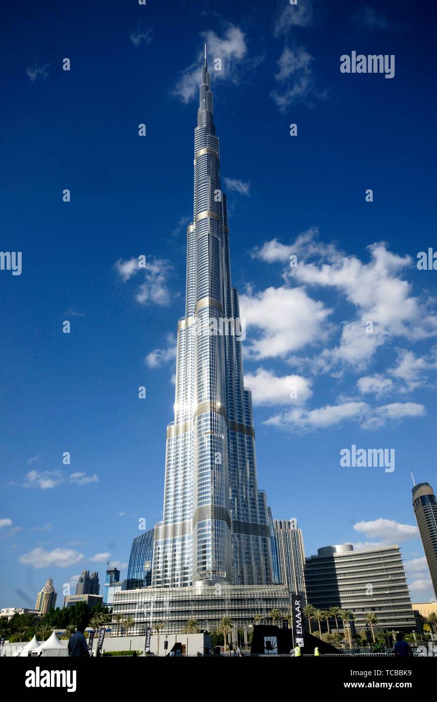 The Burj Khalifa tower, the tallest building in the world, at Dubai United Arab Emirates. Stock Photo