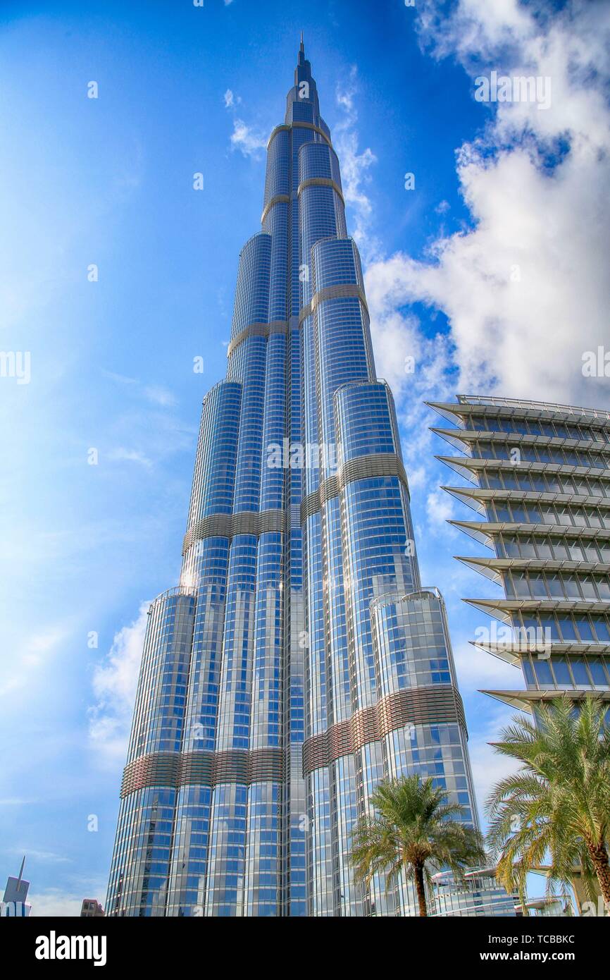 The Burj Khalifa tower, the tallest building in the world, at Dubai United Arab Emirates. Stock Photo