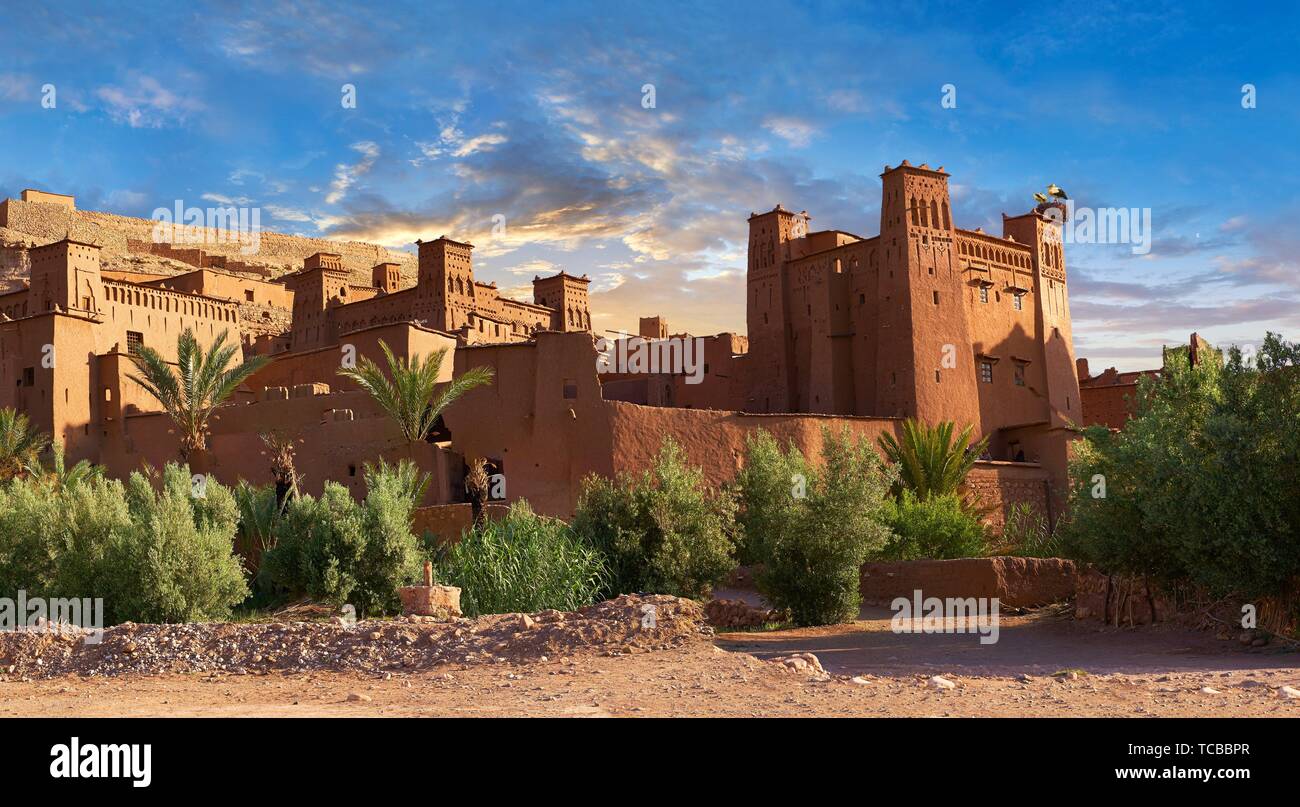 Adobe buildings of the Berber Ksar or fortified village of Ait Benhaddou, Sous-Massa-Dra Morocco. Stock Photo