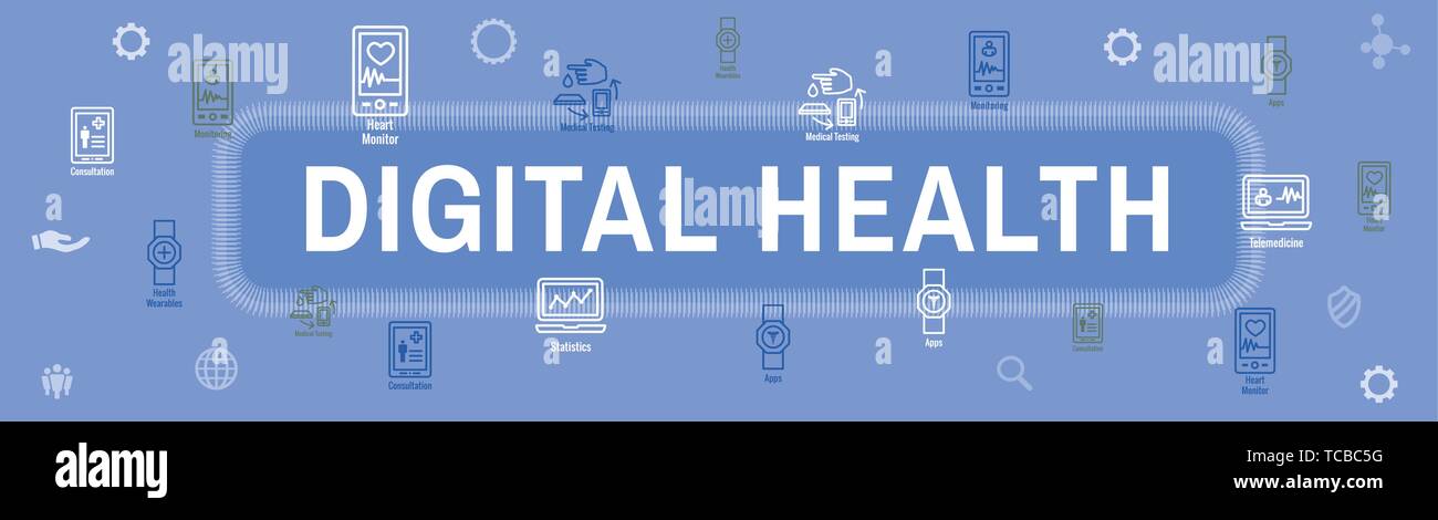 Digital Health Icon Set Wearable Technology Web Header Banner