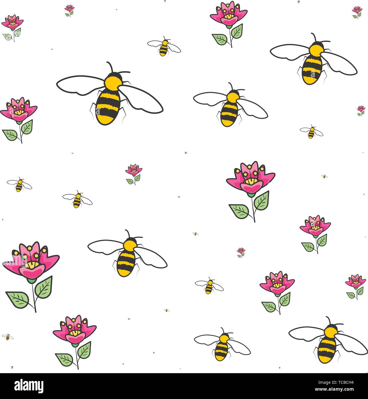 pattern of bees insects with flowers vector illustration design Stock ...