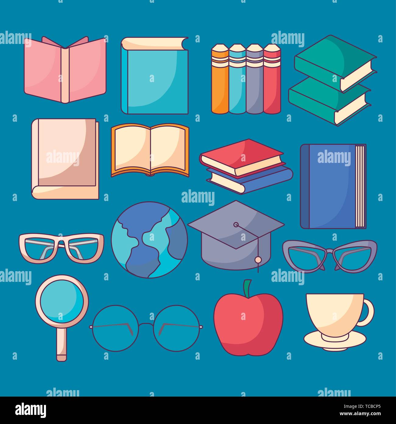 set of textbooks and education icons vector illustration design Stock ...