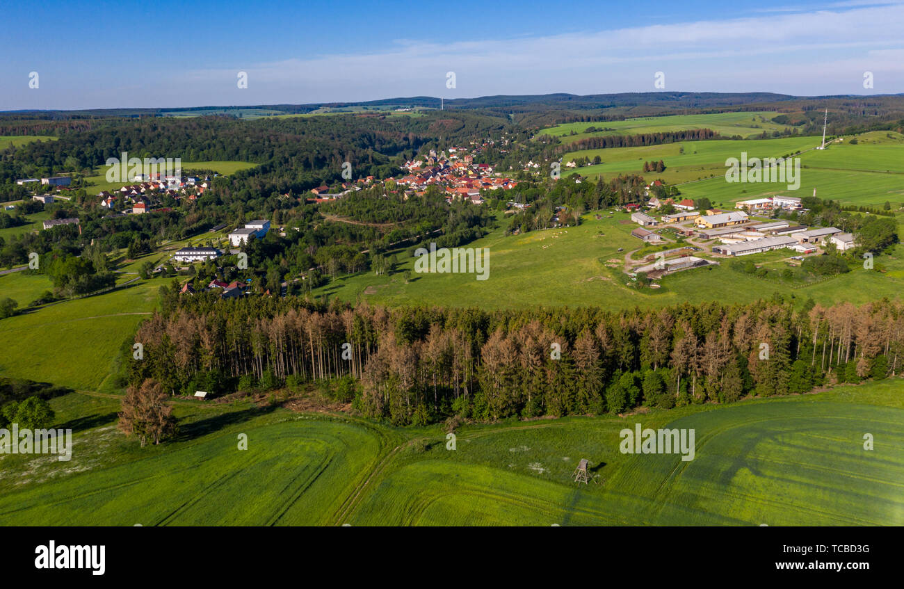 Luftbildaufnahmen aus dem Harz Ortschaft Güntersberge Stock Photo