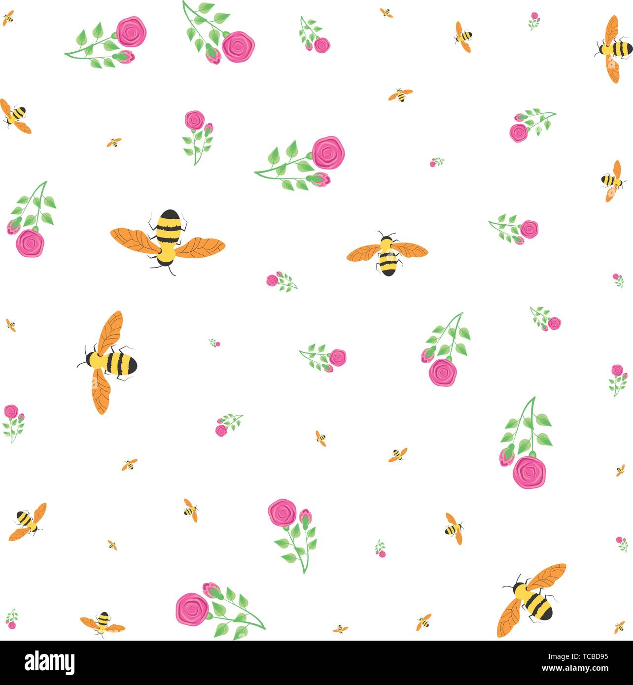 pattern of bees insects with flowers vector illustration design Stock ...