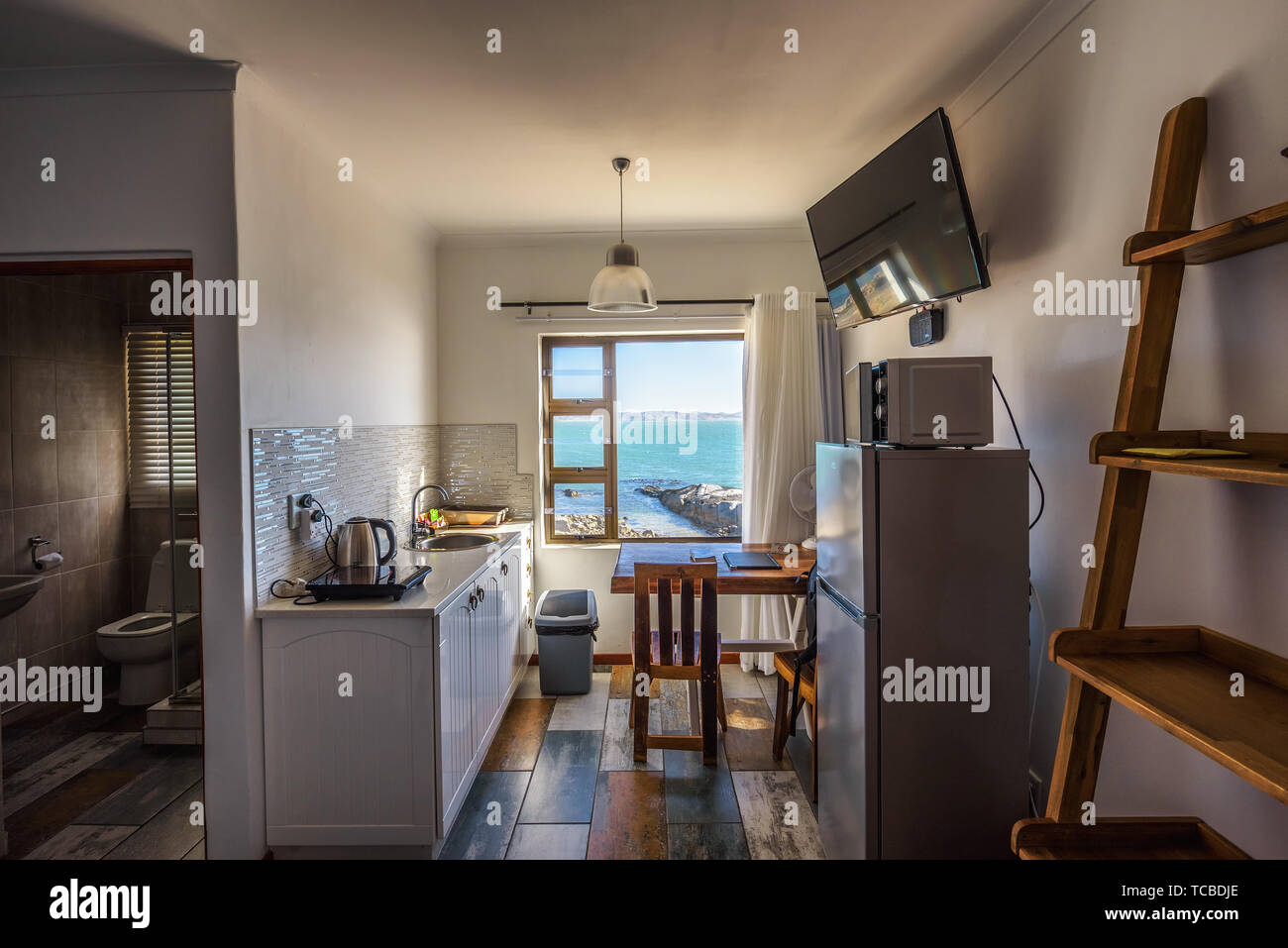 Hotel room interior at The Cormorant House in Luderitz, Namibia Stock