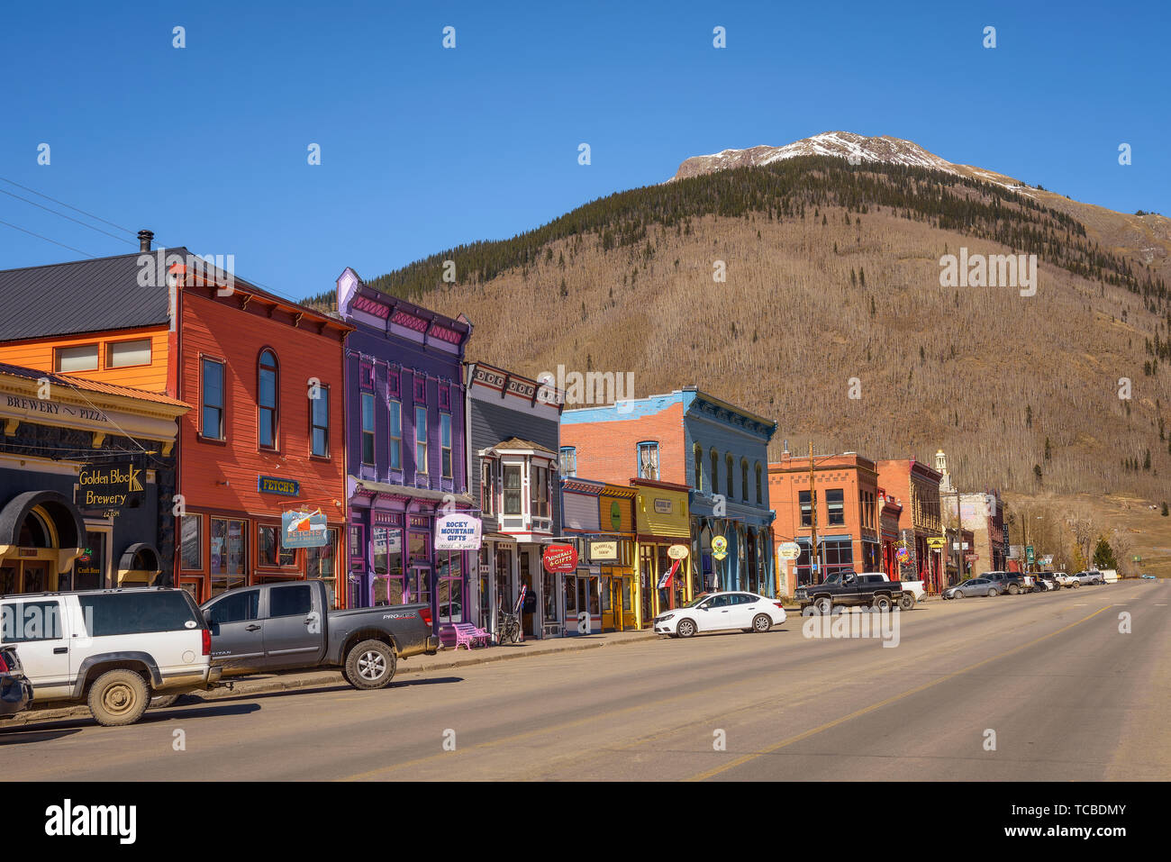 Colorful buildings of the Silverton Historic District Stock Photo