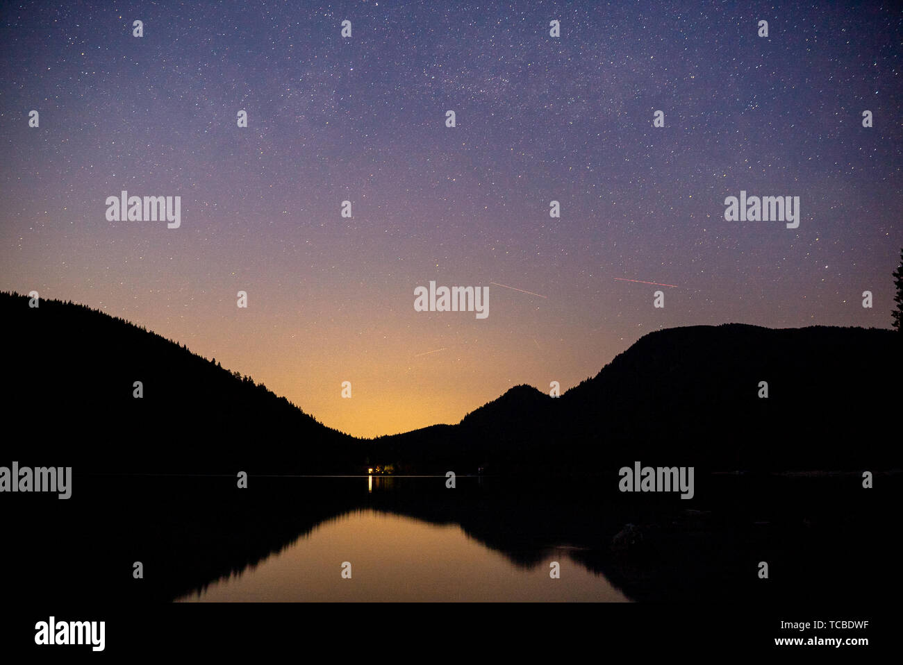 Lake Walchensee with Herzogstand mountain Jochberg. Bavaria Germany summer Stock Photo