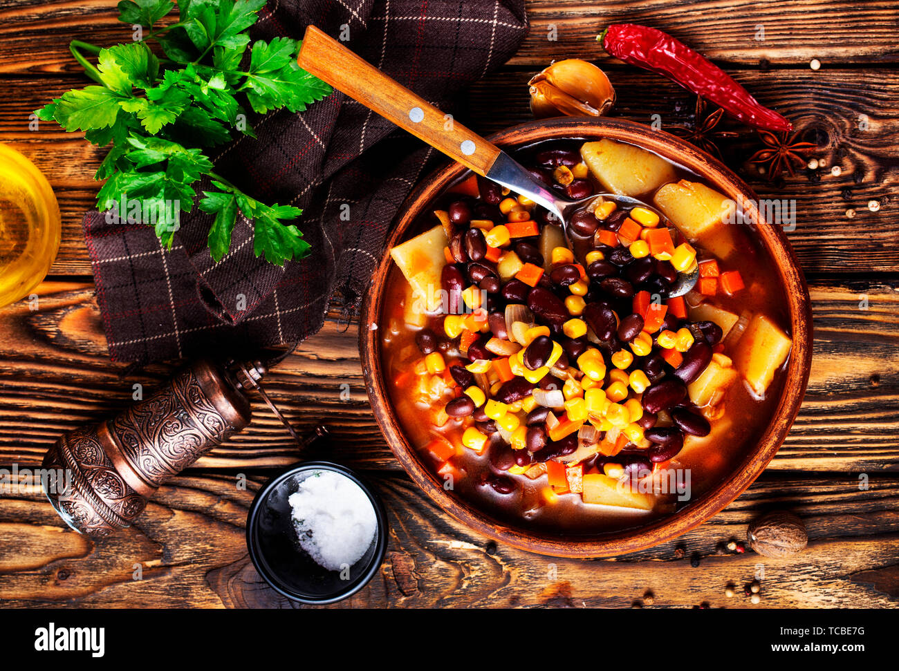 chilli corn carne in bowl, mexican food Stock Photo - Alamy
