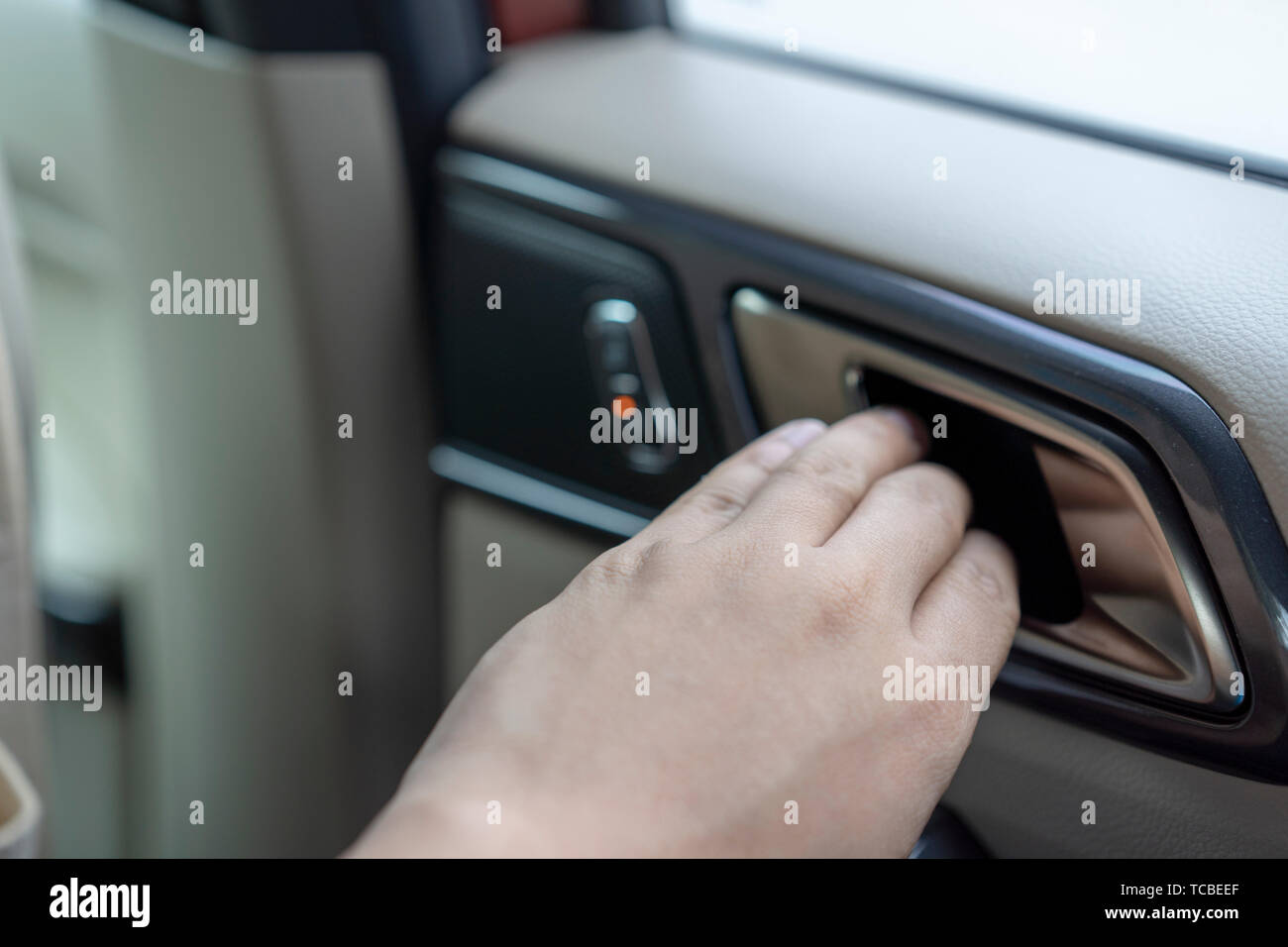 Man Hands To Open The Door Car From Inside Stock Photo 248573879