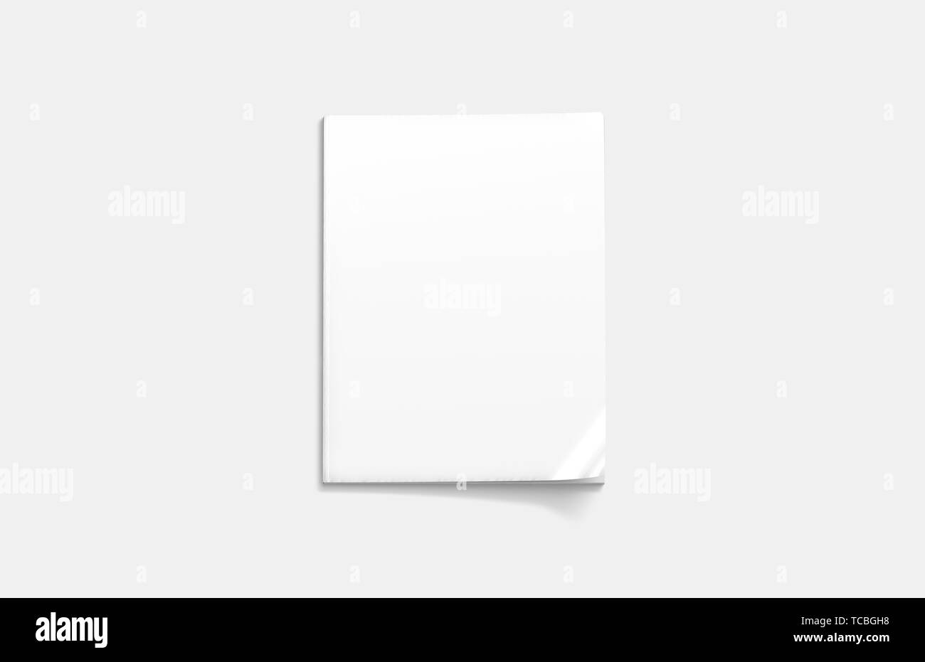 Blank white closed magazine mockup, a4 top view, 3d rendering, isolated. Clean notebook mock up with soft cover text model. Empty textbook and booklet design. Clear publication and catalogue template. Stock Photo