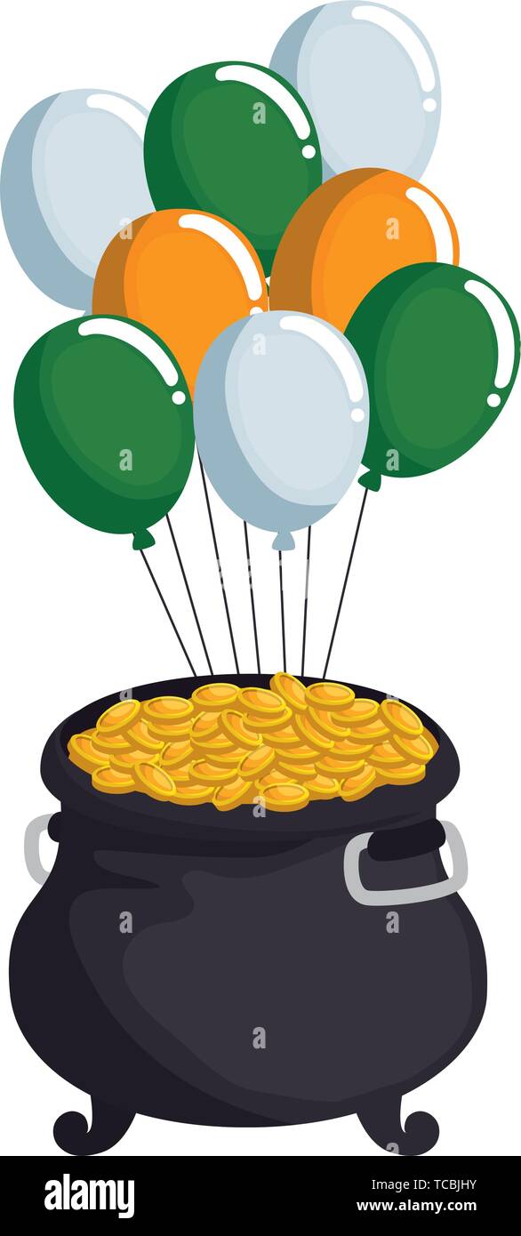 treasure cauldron with coins and balloons helium Stock Vector Image ...