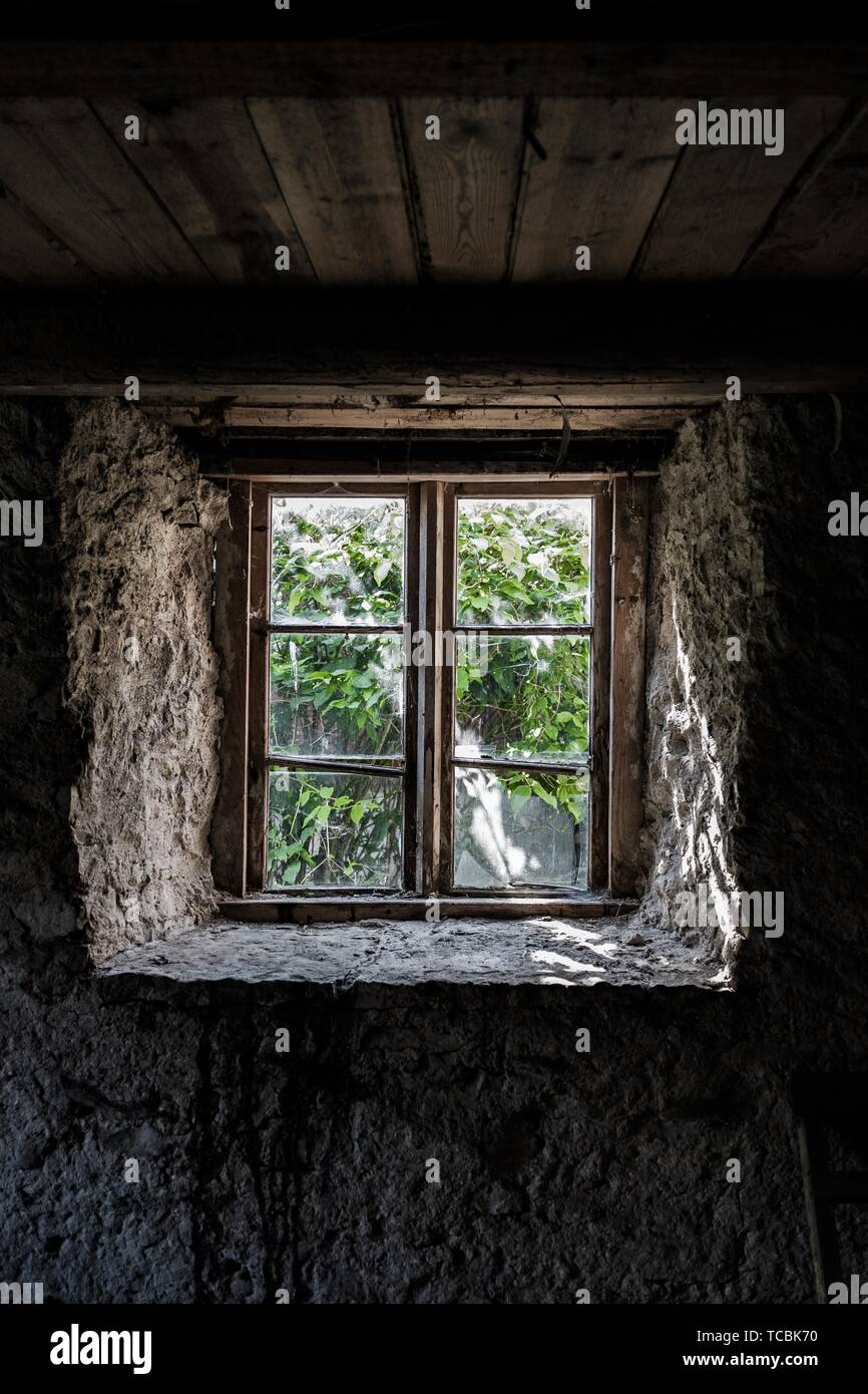 Window in an old stone house with a garden view Stock Photo - Alamy