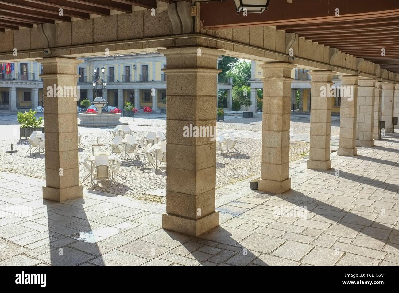 Porticoed main Square in Herreriano Style of Brunete. Madrid, Spain. Stock Photo