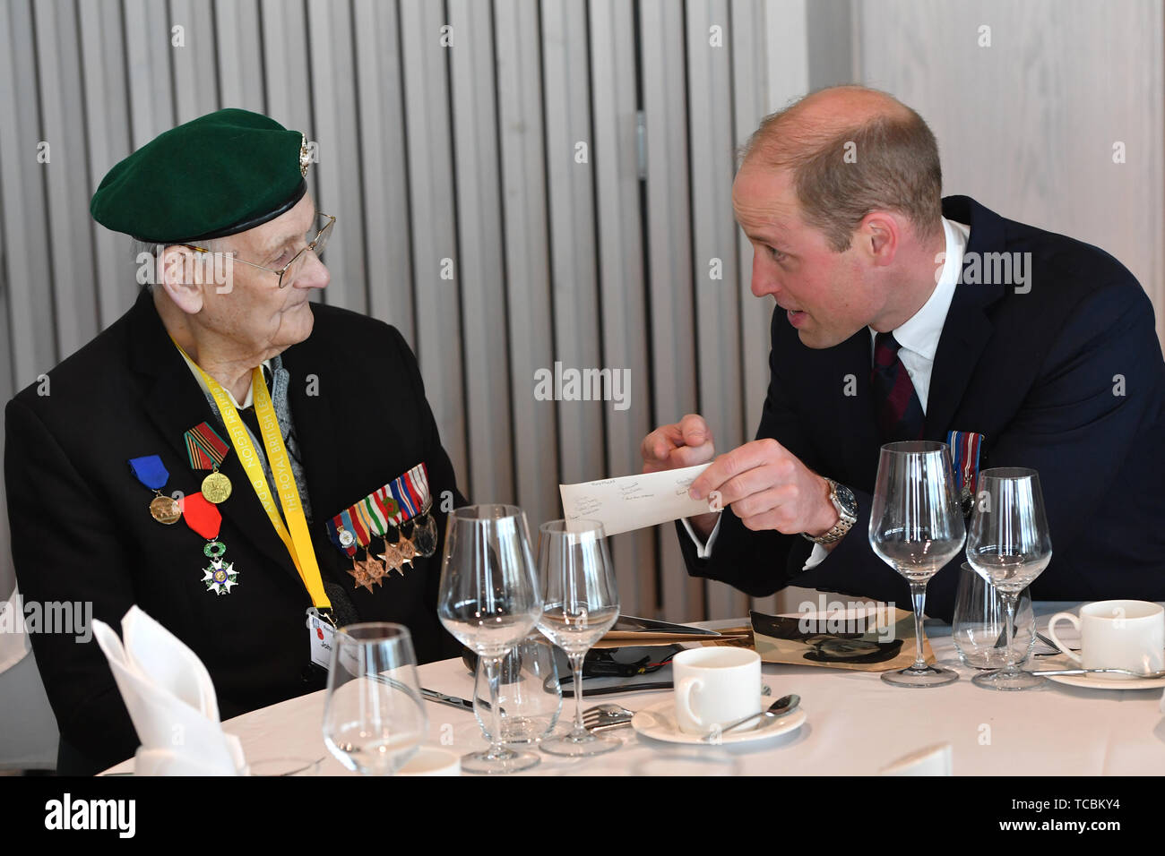 The Duke of Cambridge speaks with John Dowling as he meets veterans
