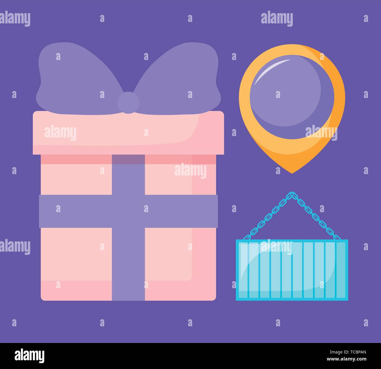 gift box present with pin location and container vector illustration