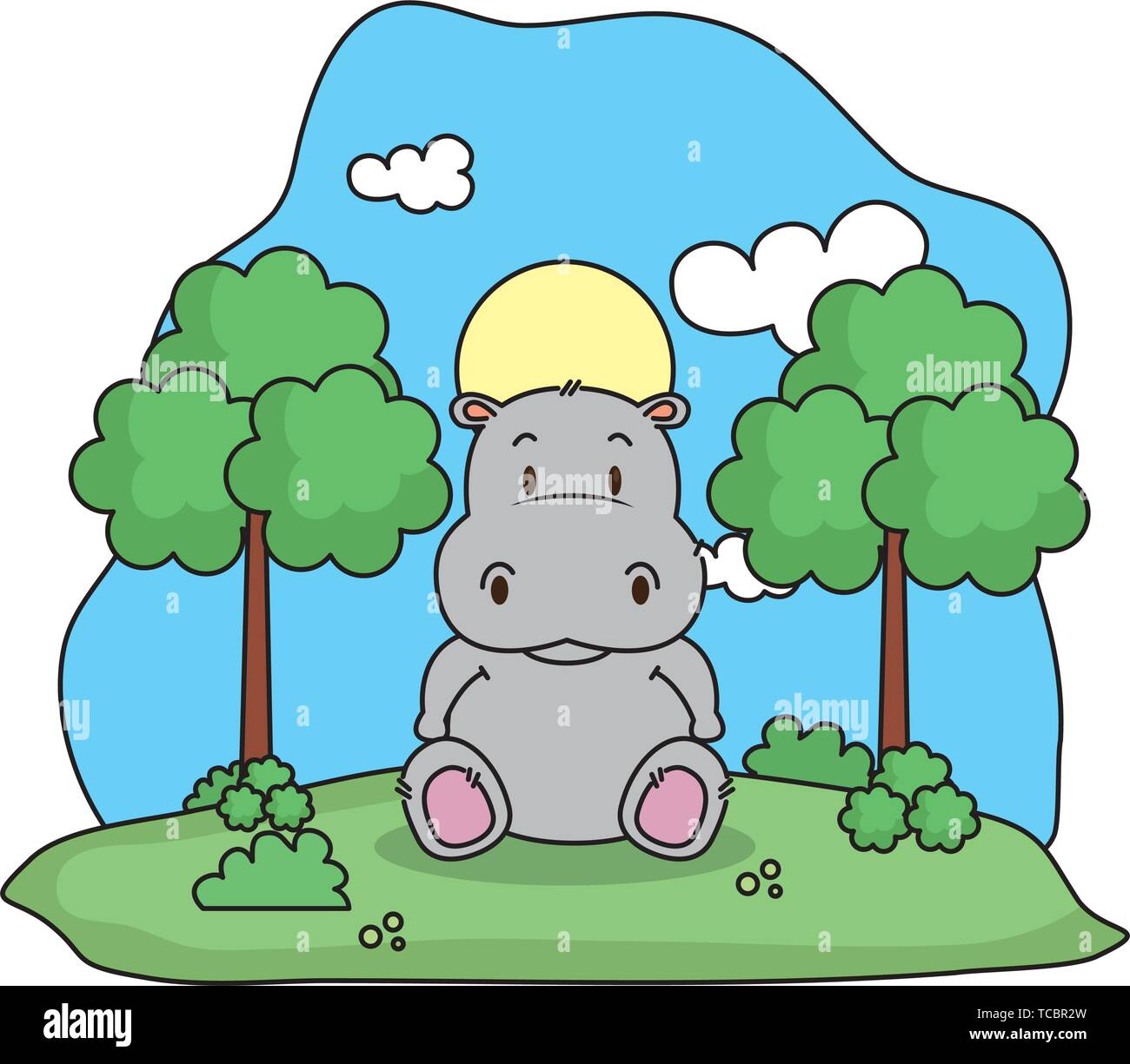 cute hippo in the landscape Stock Vector Image & Art - Alamy