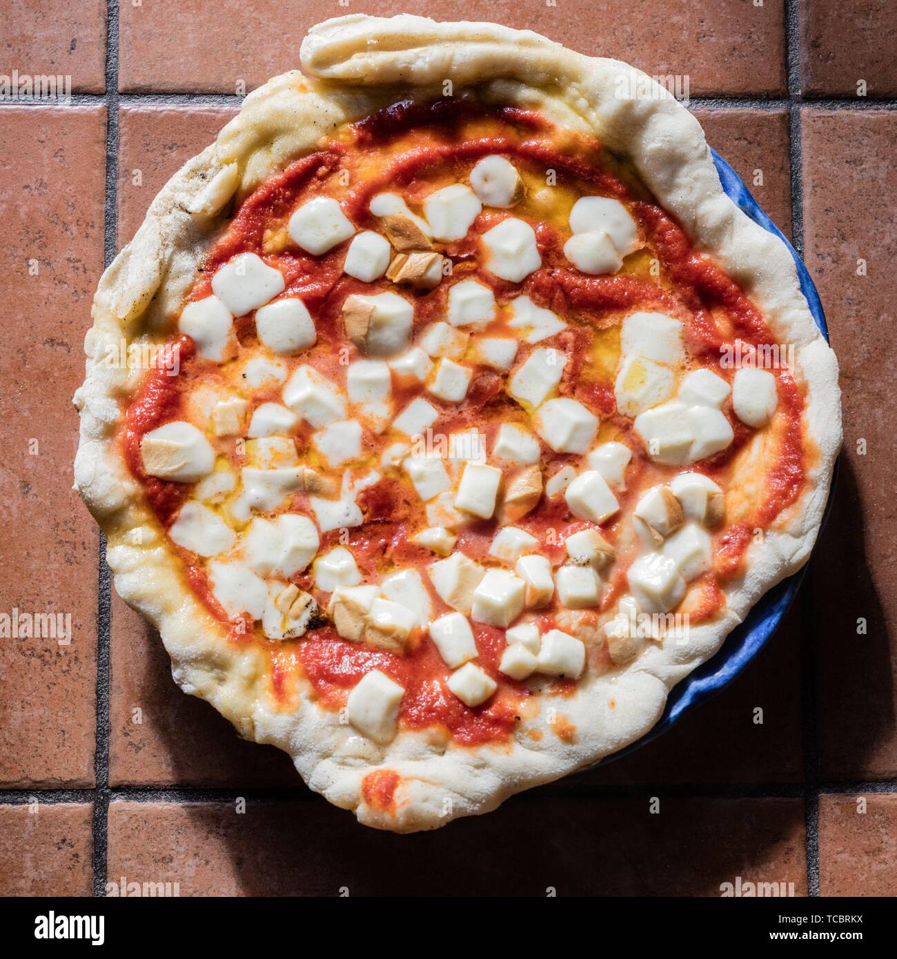 Pizza Margarita Top View To Naples City Italy Stock Photo