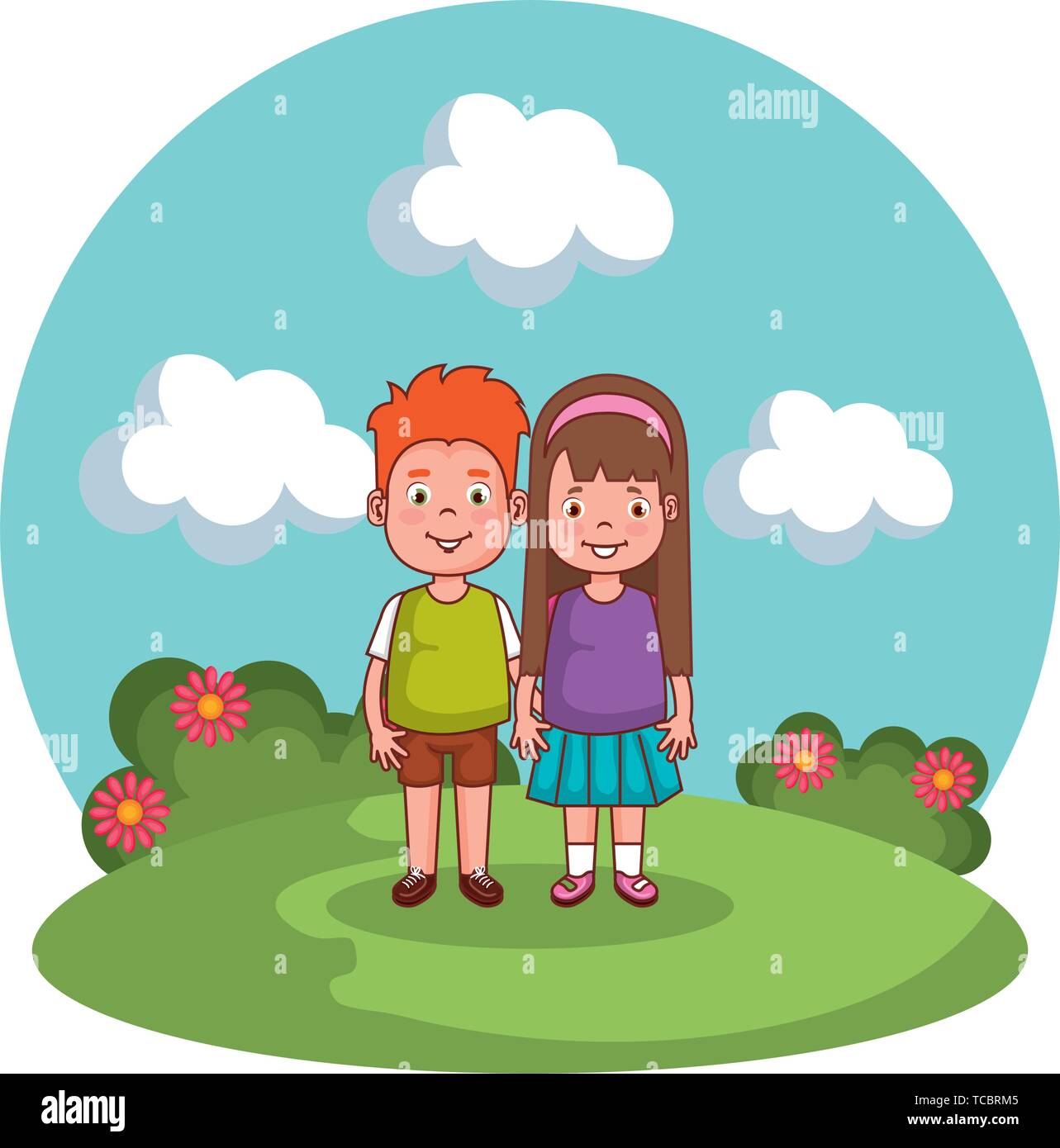 cute little kids couple in the park Stock Vector Image & Art - Alamy