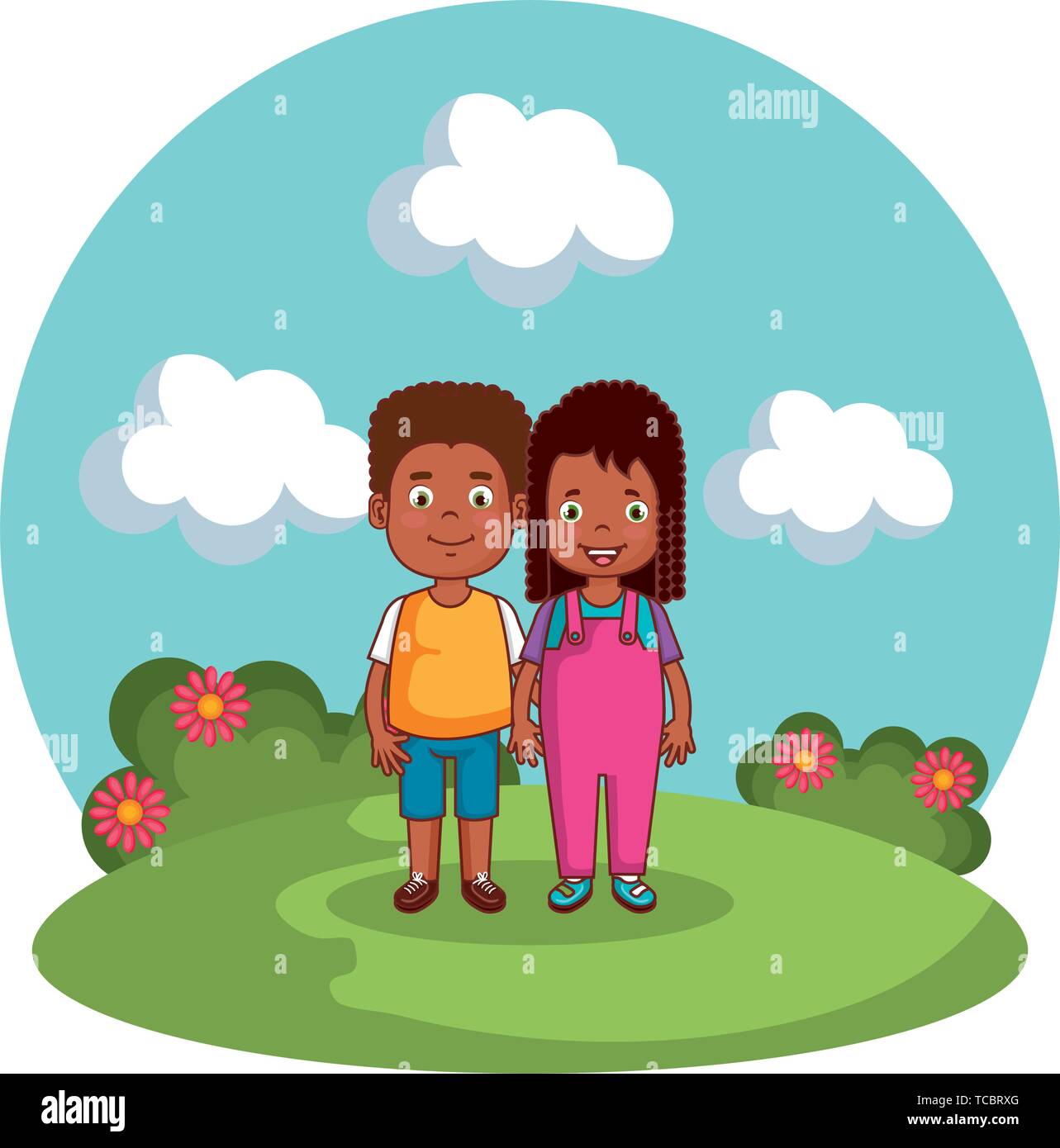 cute little kids couple in the park Stock Vector Image & Art - Alamy