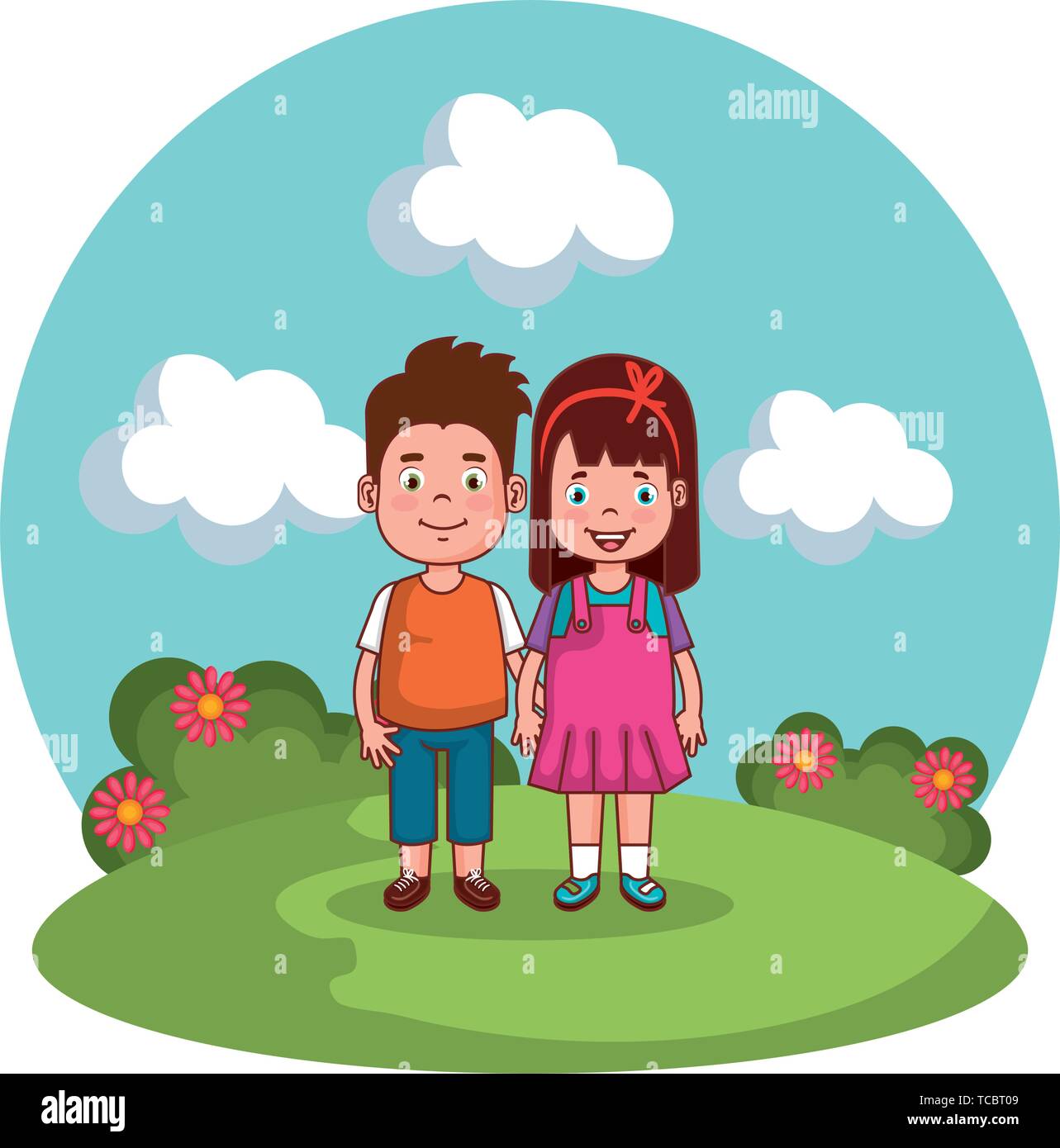 cute little kids couple in the park Stock Vector Image & Art - Alamy