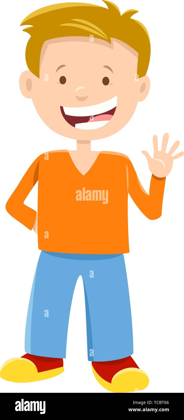Cartoon Illustration of Happy Elementary Age or Teen Boy Character ...