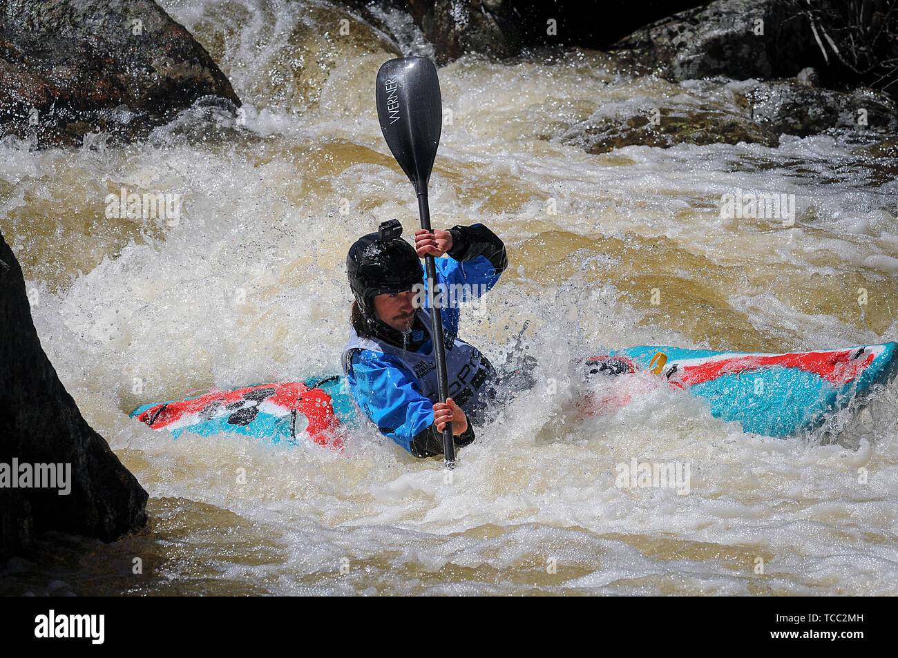 Vail, Colorado, USA. June 6, 2019: The Class 5 whitewater of Homestake Creek requires every paddler's full attention during the GoPro Mountain Games. Adventure athletes from around the world gather in Vail, Colorado each summer for North America's largest celebration of adventure sports competition, art, and music. Vail, Colorado. Credit: Cal Sport Media/Alamy Live News Stock Photo