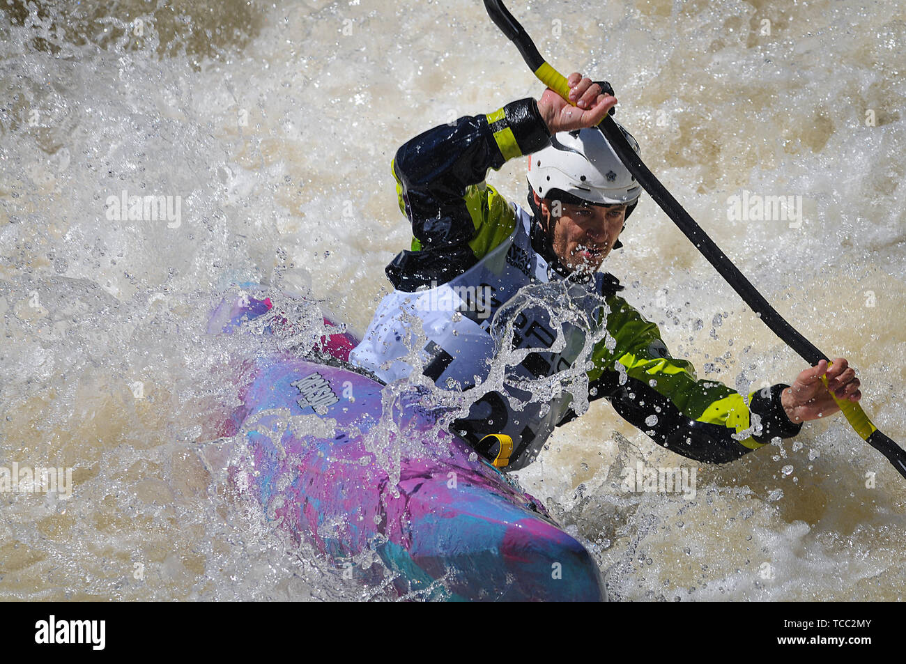 Vail, Colorado, USA. June 6, 2019: The Class 5 whitewater of Homestake Creek requires every paddler's full attention during the GoPro Mountain Games. Adventure athletes from around the world gather in Vail, Colorado each summer for North America's largest celebration of adventure sports competition, art, and music. Vail, Colorado. Credit: Cal Sport Media/Alamy Live News Stock Photo