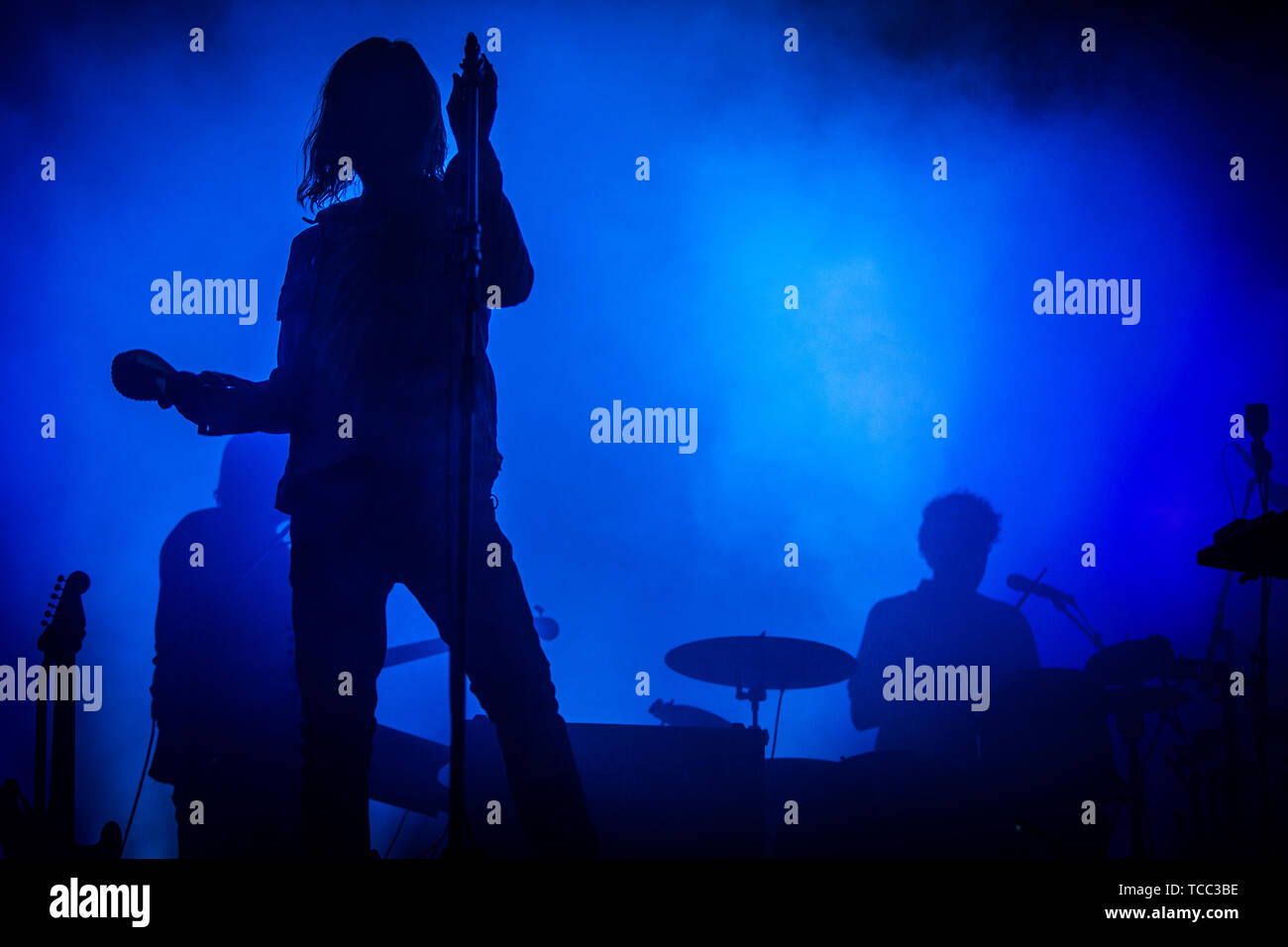 Aarhus, Denmark. 06th June, 2019. Denmark, Aarhus - June 6, 2019. The Australian musical project Tame Impala performs a live concert during the Danish music festival Northside 2019 in Aarhus. Here guitarist and musician Kevin Parker is seen live on stage. (Photo Credit: Gonzales Photo/Alamy Live News Stock Photo
