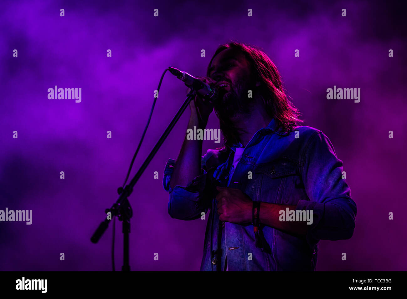 Aarhus, Denmark. 06th June, 2019. Denmark, Aarhus - June 6, 2019. The Australian musical project Tame Impala performs a live concert during the Danish music festival Northside 2019 in Aarhus. Here guitarist and musician Kevin Parker is seen live on stage. (Photo Credit: Gonzales Photo/Alamy Live News Stock Photo
