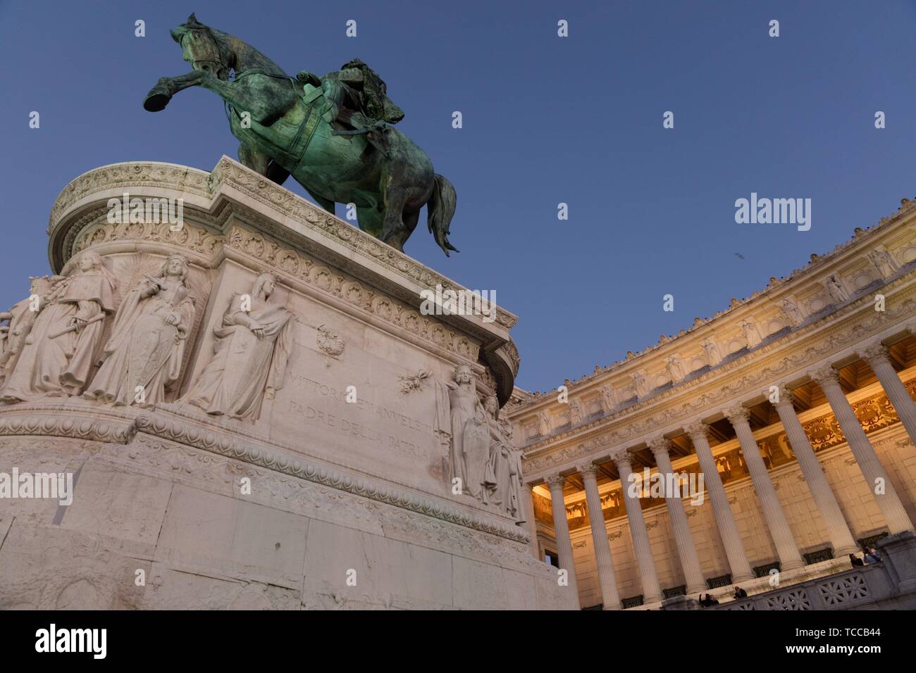 Vittoriale in its white splendor in Rome, Piazza Venezia, Italy. Stock Photo