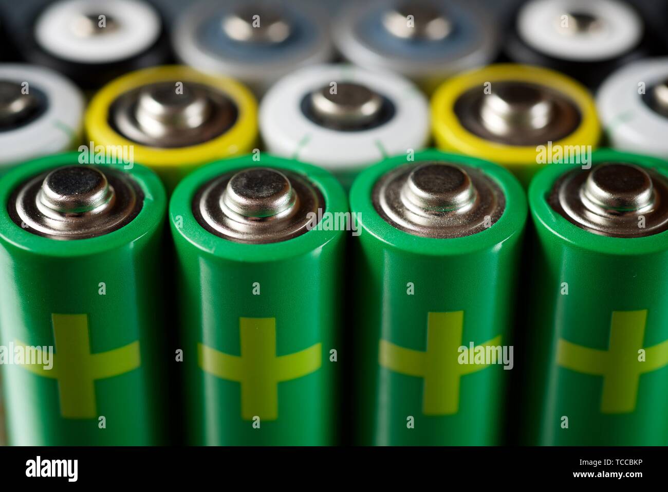 Many batteries on a metal table Stock Photo Alamy