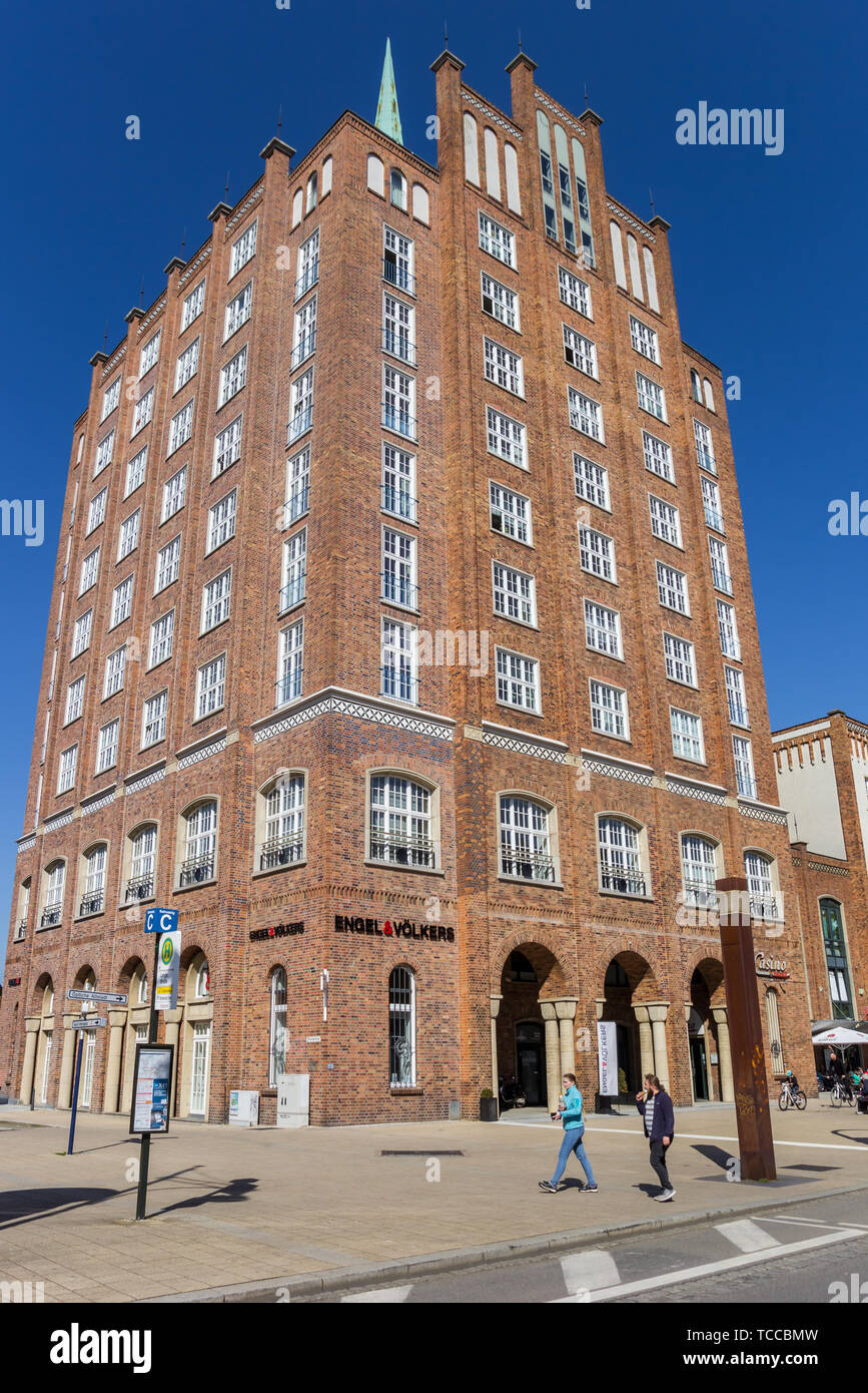Apartment building on the main street of Rostock, Germany Stock Photo