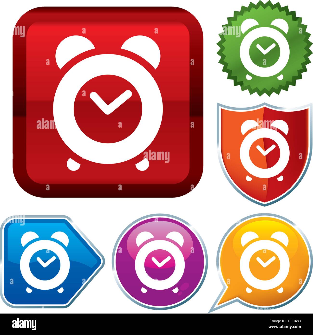 Vector illustration. Set shiny icon series on buttons. Alarm clock