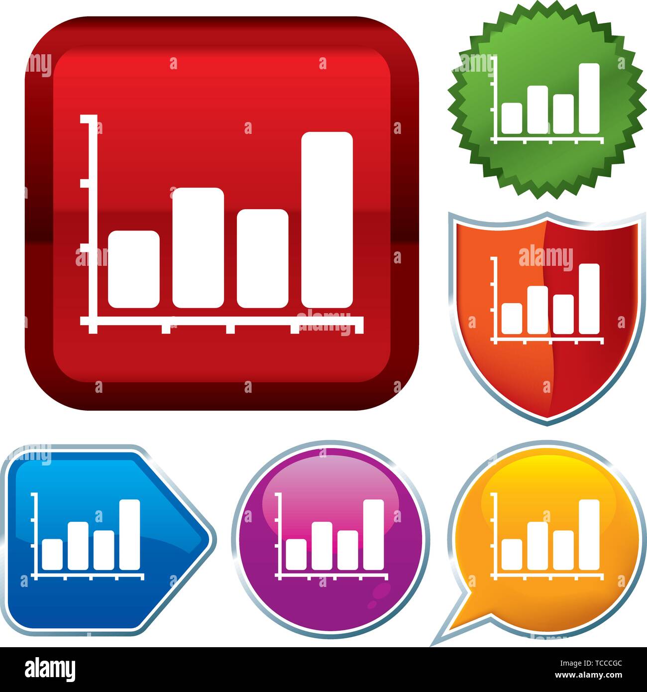 Vector illustration. Set shiny icon series on buttons. Chart Stock ...