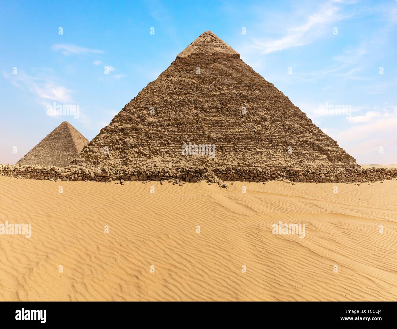 The Pyramid of Khafre and the Pyramid of Cheops, Giza, Egypt. Stock Photo
