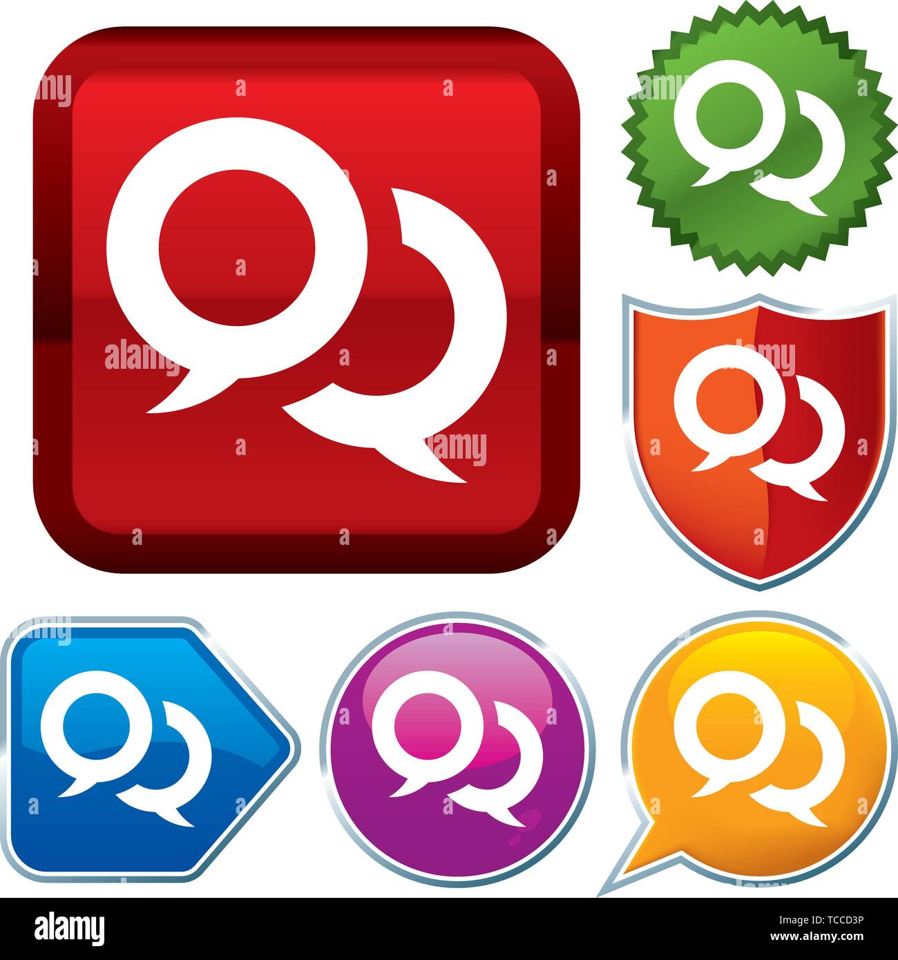 Vector illustration. Set shiny icon series on buttons. Conversation. Stock Vector