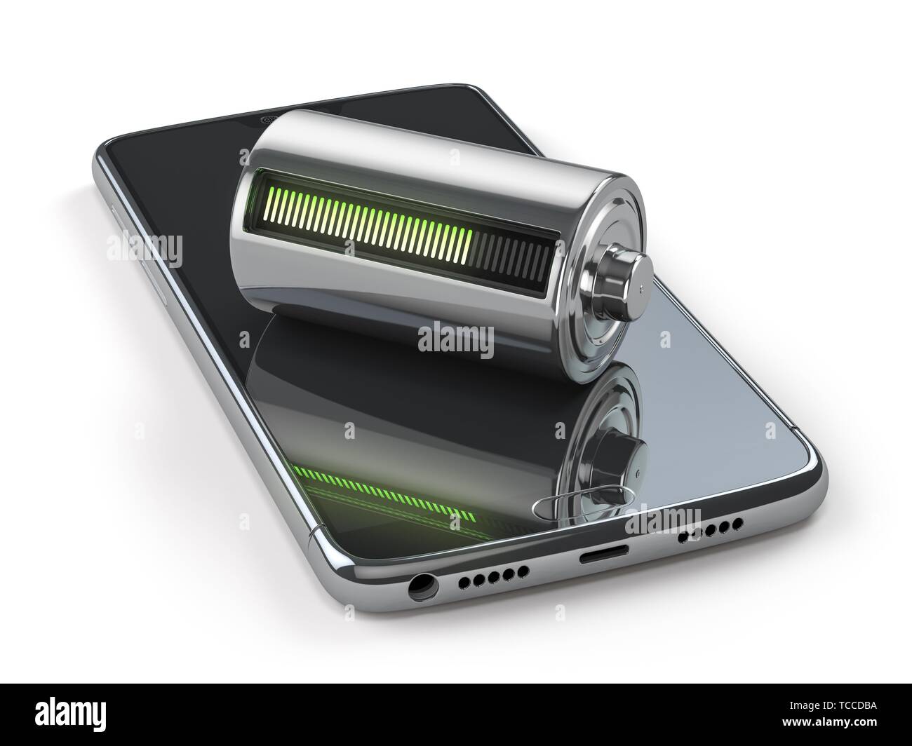 Charging of a mobile phone battery concept. Smartphone and battery