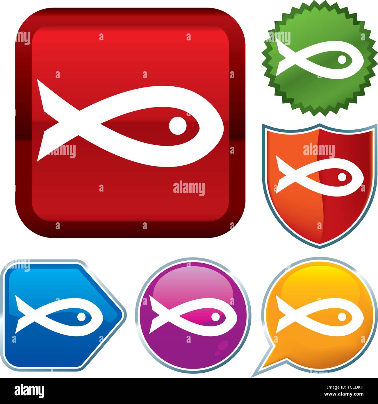 Vector illustration. Set shiny icon series on buttons. Fish Stock ...